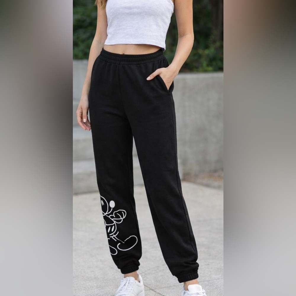 Disney Black Jogger Pants with Mickey Mouse Design
